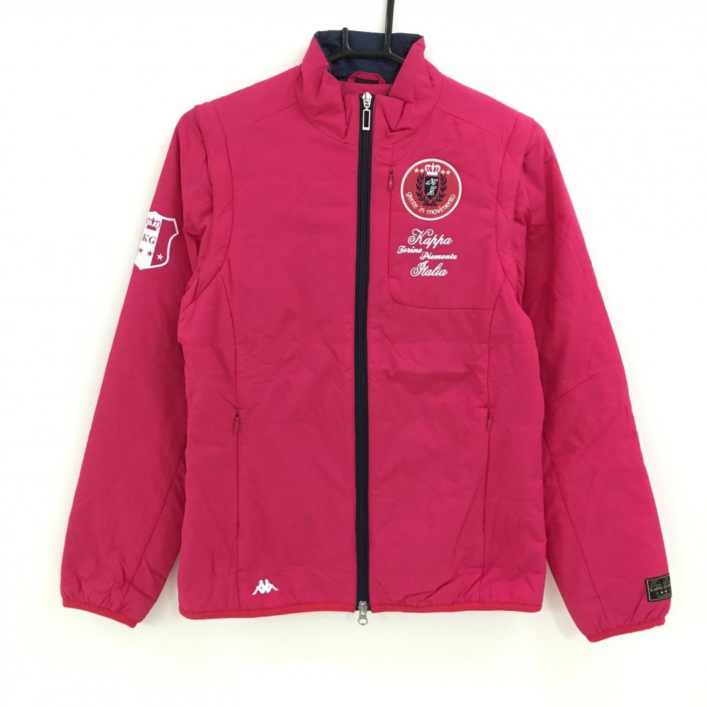 【美品】カッパ 2WAY中綿ジャケット ピンク 胸元ワッペン 裾ロゴプリント 袖着脱可 レディース L ゴルフウェア Kappa