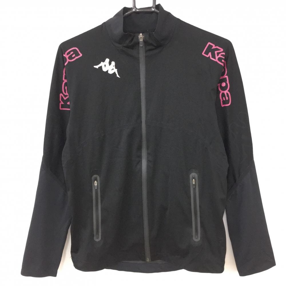 Kappa カッパ ジャケットブルゾン 黒×ピンク ストレッチ 一部メッシュ  レディース S ゴルフウェア