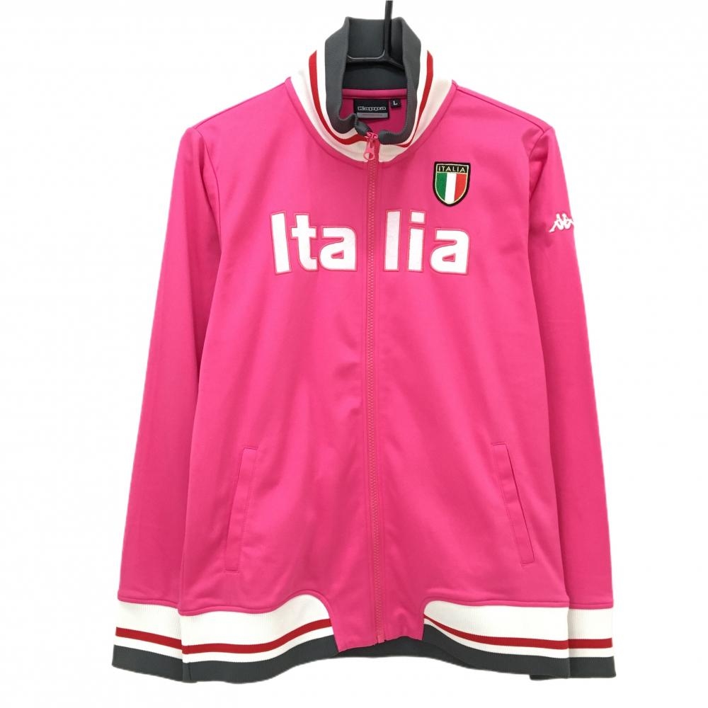 【超美品】カッパ ジャケットブルゾン ピンク×白 ITALIA 袖ロゴ レディース L ゴルフウェア Kappa