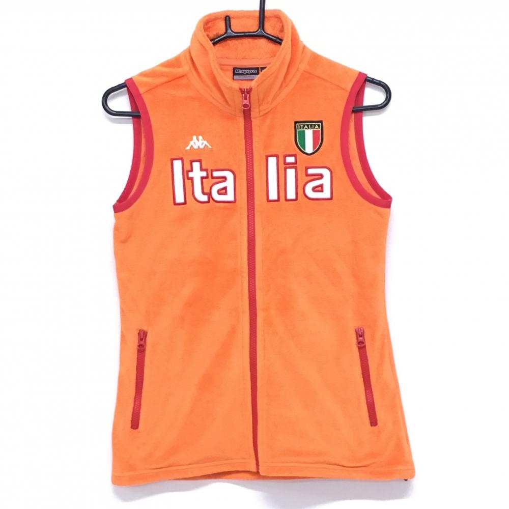 【美品】カッパ フリースアウターベスト オレンジ×白 裏ボア レディース M ゴルフウェア Kappa