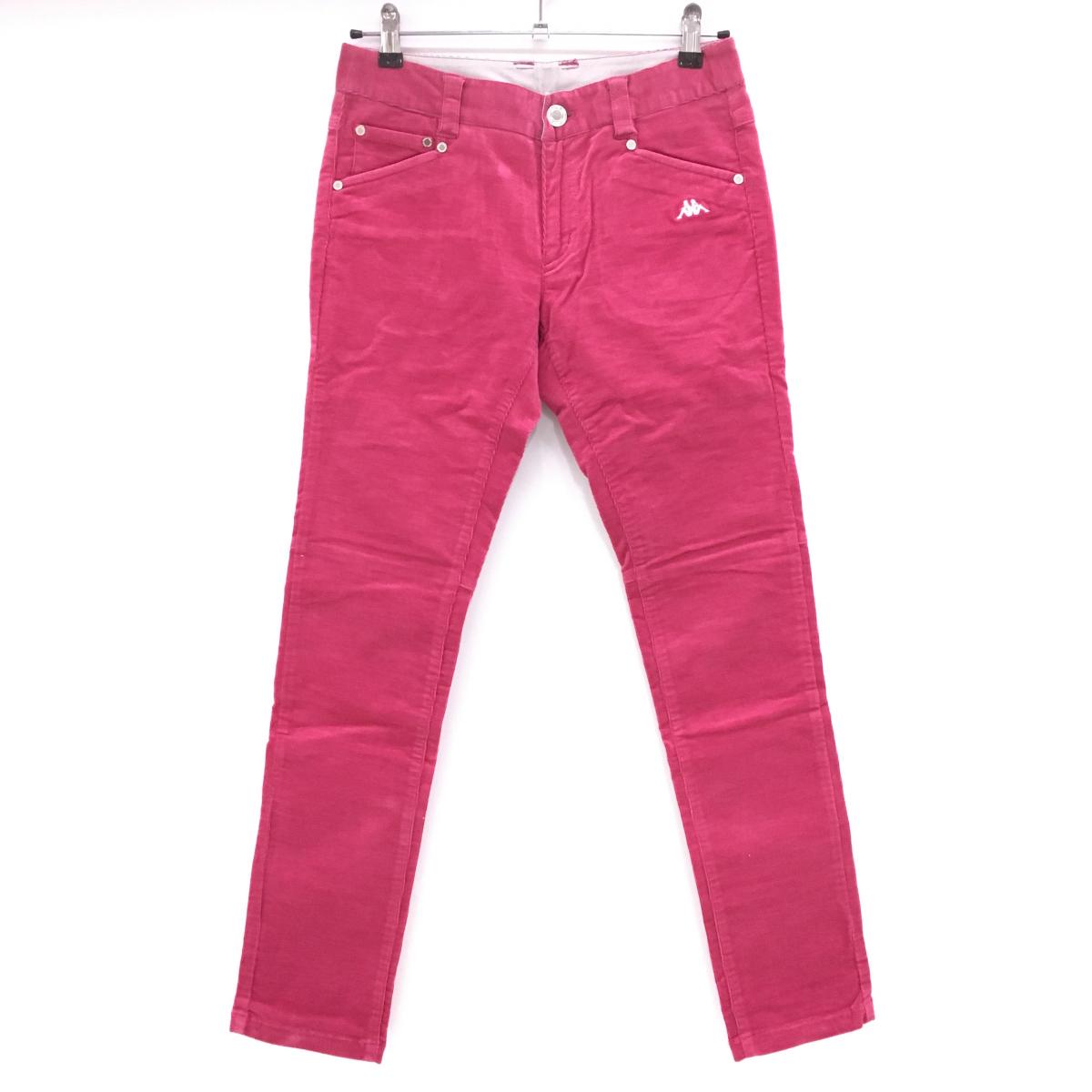 【美品】カッパ パンツ ピンク コーデュロイ ロゴ刺しゅう レディース 7 ゴルフウェア Kappa