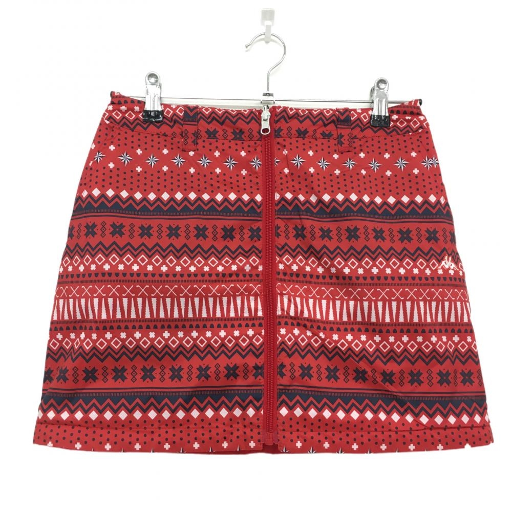 【超美品】カッパ 中綿リバーシブルスカート レッド×ネイビー 総柄×無地 フロントジップ  レディース S ゴルフウェア Kappa