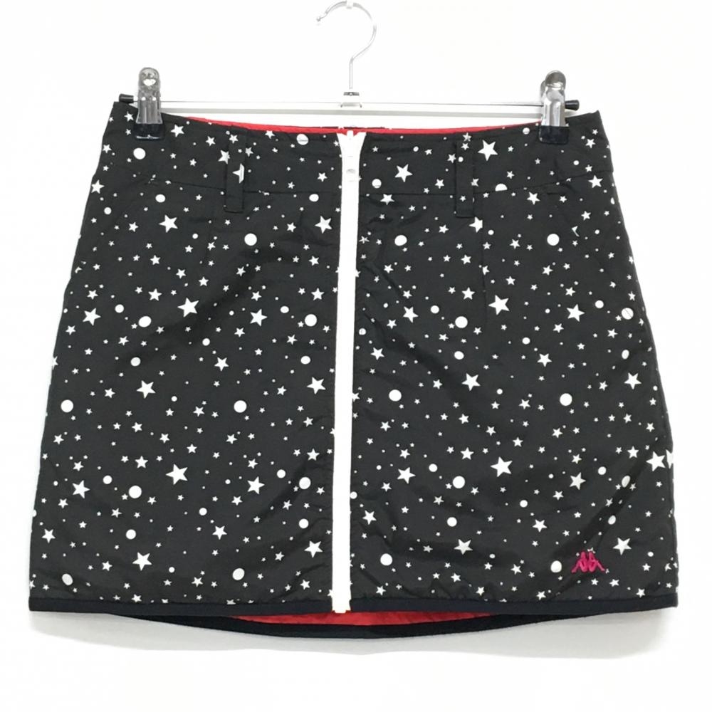 【超美品】カッパ 中綿リバーシブルスカート 黒×白 星柄 裏レッド レディース 9 ゴルフウェア Kappa