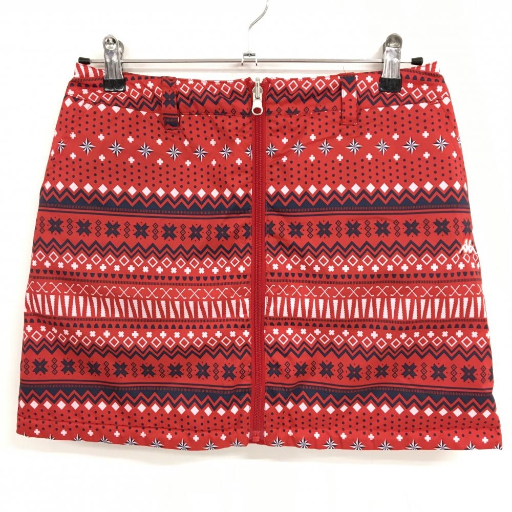 【美品】カッパ 中綿リバーシブルスカート レッド×ネイビー 総柄 裏無地 ロゴ刺しゅう レディース L ゴルフウェア Kappa
