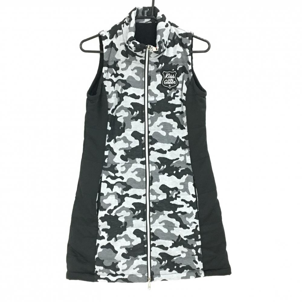 【新品】キスオンザグリーン 中綿ノースリーブワンピース 白×黒×グレー 迷彩 カモフラ レディース 2(M) ゴルフウェア kiss on the green