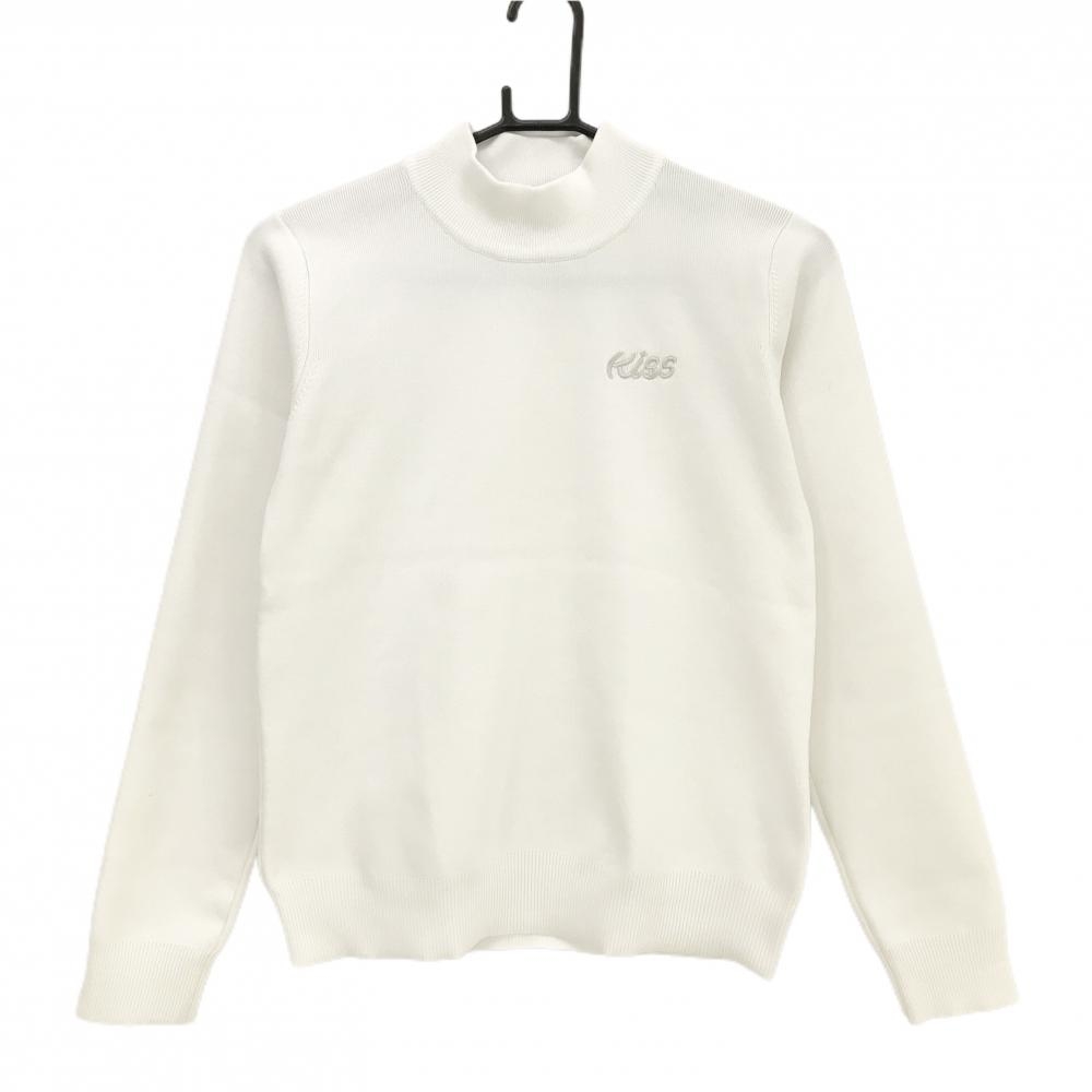 【美品】キスオンザグリーン ハイネックセーター 白 ロゴ刺しゅう ニット レディース 2(M) ゴルフウェア kiss on the green