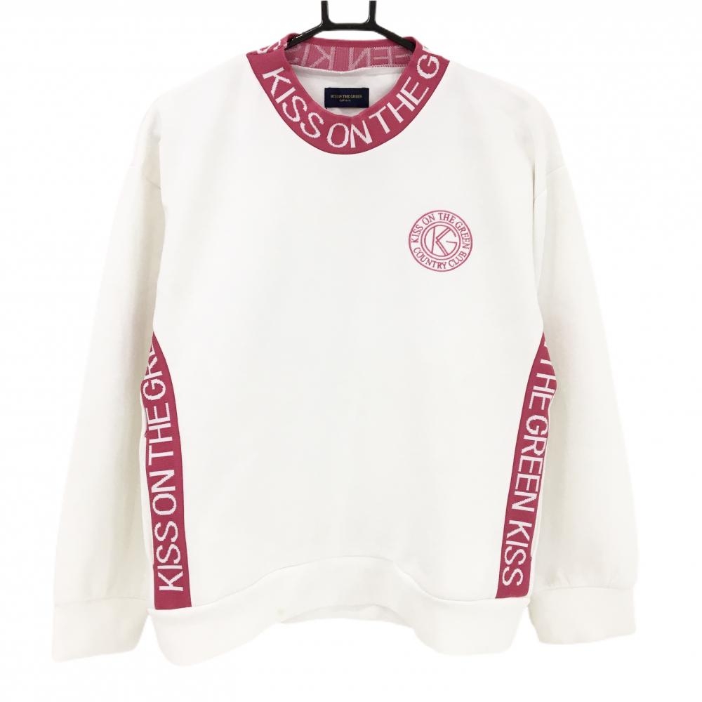 キスオンザグリーン トレーナー 白×ピンク ダンボールニット スウェット  レディース 2(M) ゴルフウェア kiss on the green