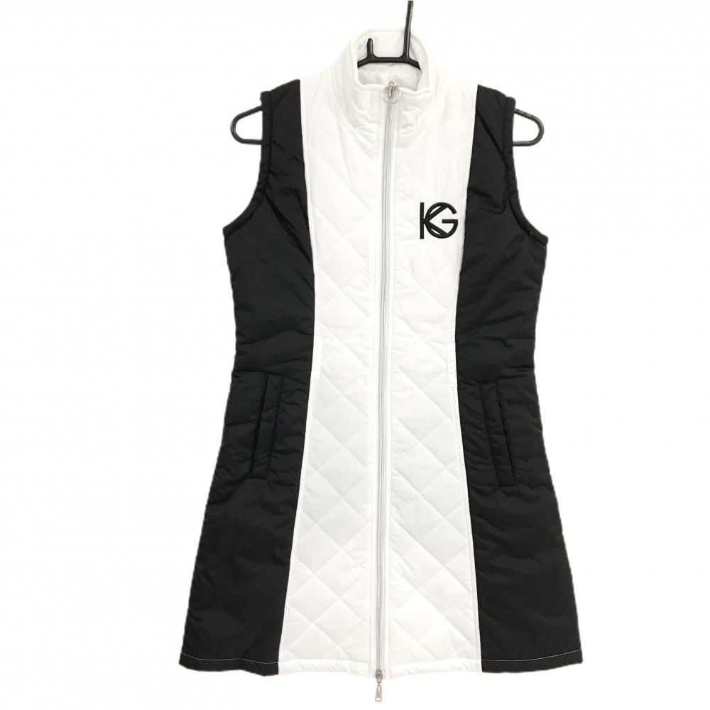 【新品】キスオンザグリーン 中綿ノースリーブワンピース 白×黒 バイカラー フルジップ レディース S ゴルフウェア kiss on the green