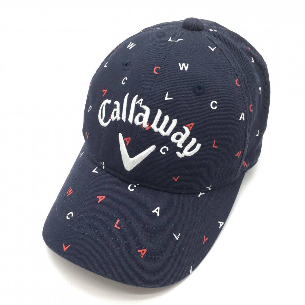 キャロウェイ キャップ ネイビー×白 ロゴ総柄 レディース FR ゴルフウェア Callaway