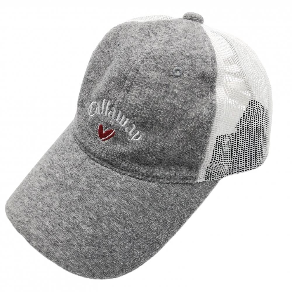 【美品】キャロウェイ メッシュキャップ グレー×白 ロゴ刺しゅう ハート レディース  ゴルフウェア Callaway