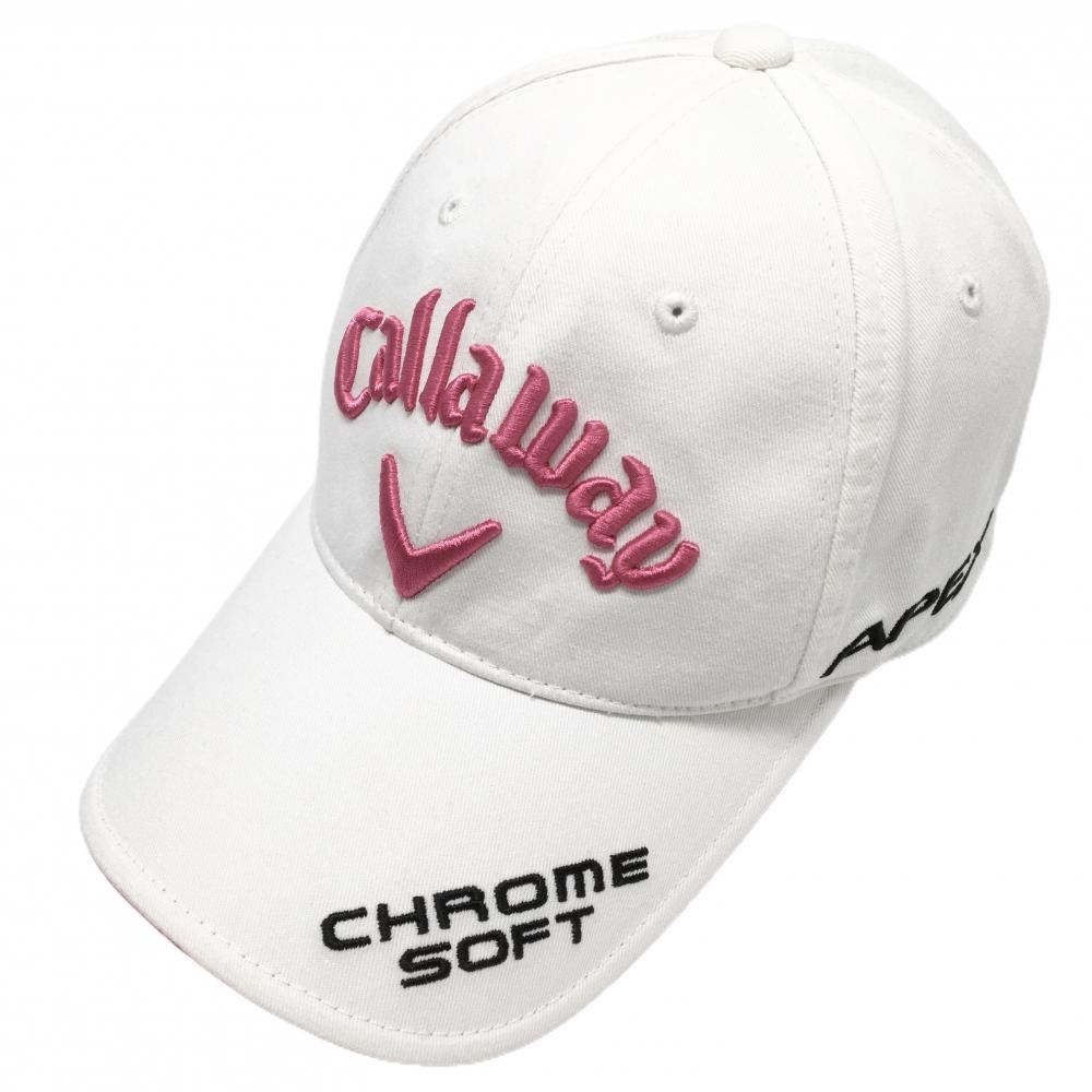 【美品】キャロウェイ キャップ 白×ピンク 立体ロゴ刺しゅう レディース FR ゴルフウェア Callaway