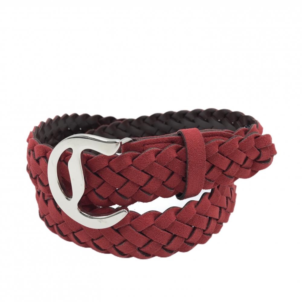 【超美品】キャロウェイ トップ式ベルト レッド 編み込み バックルシルバー レディース  ゴルフウェア Callaway