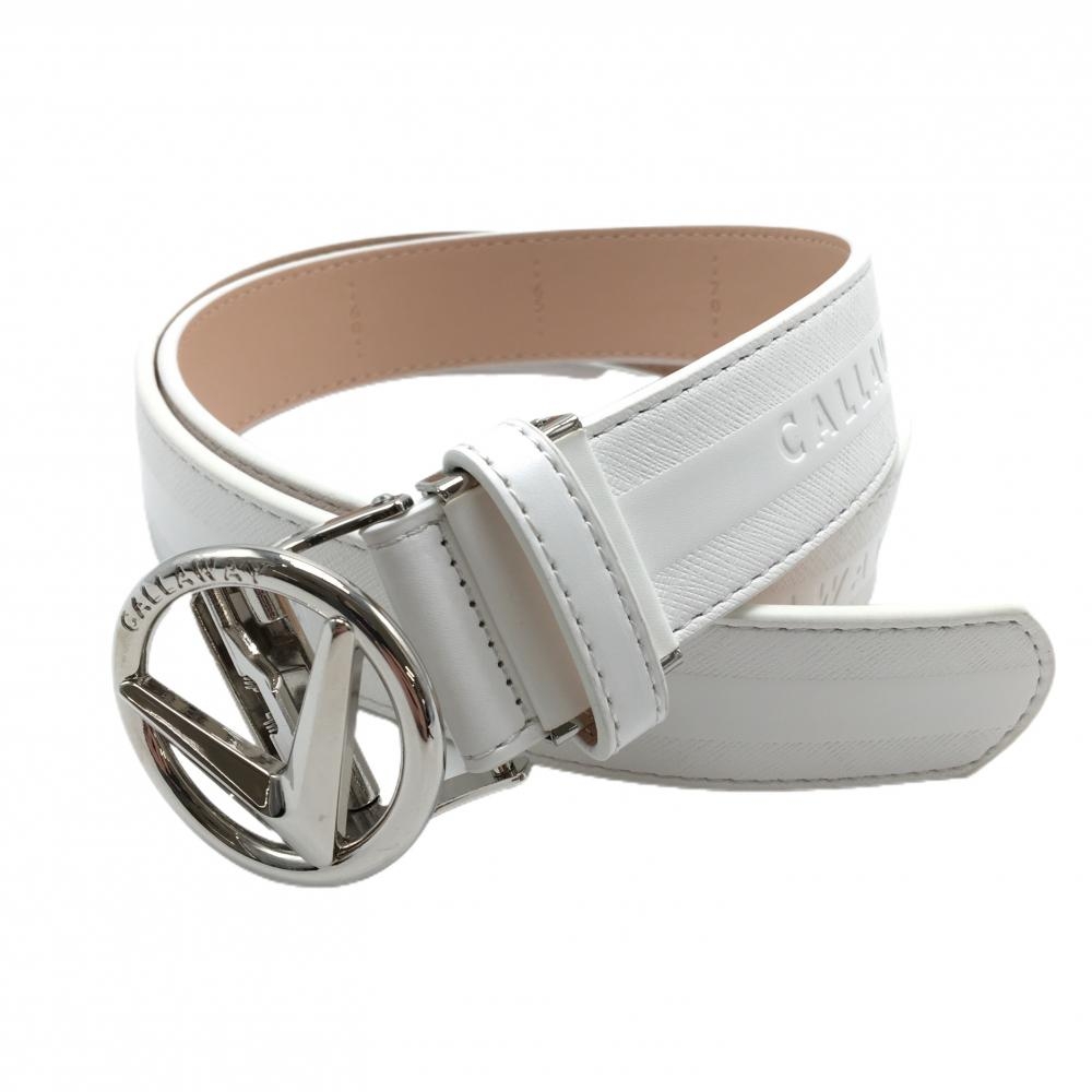 【超美品】キャロウェイ セレーションベルト 白 ロゴ シルバーバックル  レディース  ゴルフウェア Callaway