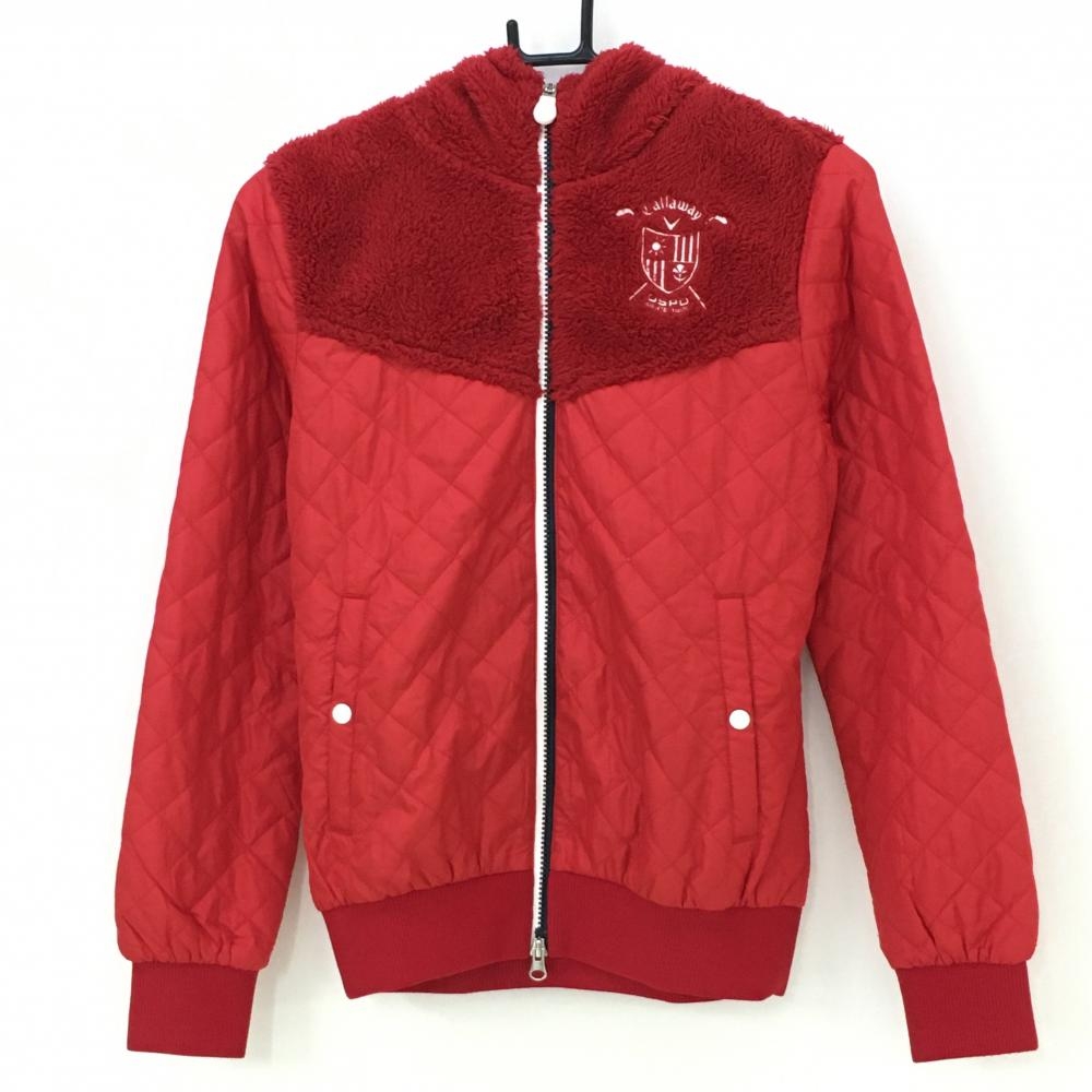 【美品】キャロウェイ 切替中綿ジャケット レッド 上部ボア  レディース M ゴルフウェア Callaway