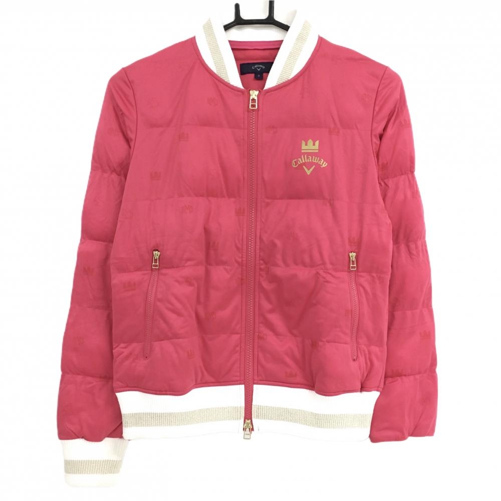 キャロウェイ 中綿ジャケット ピンク×白 総柄 キルティング リブラメ糸ライン レディース S ゴルフウェア Callaway