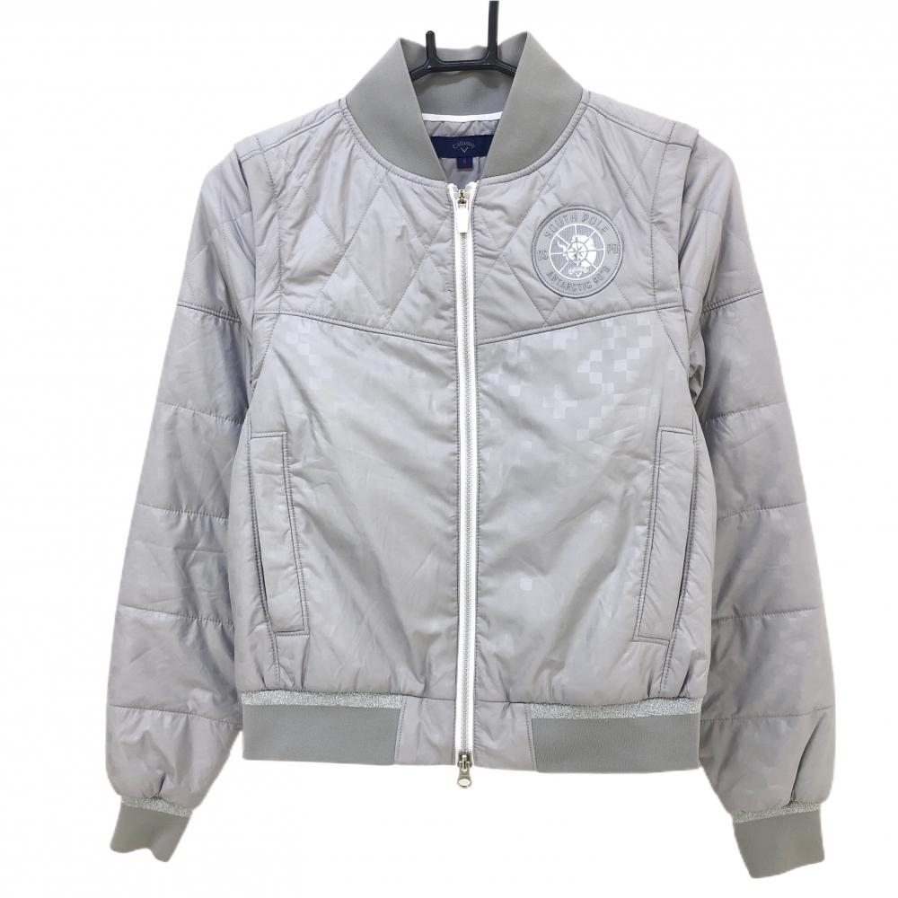 キャロウェイ 2WAY中綿ジャケット グレー キルティング ブロック柄地模様 袖着脱可 レディース S ゴルフウェア Callaway