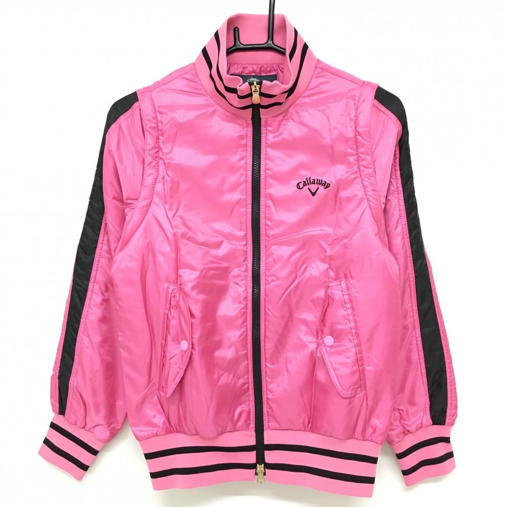 【超美品】キャロウェイ 2WAY中綿ジャケット ピンク×黒 ネック2ライン 袖着脱可 レディース M ゴルフウェア Callaway
