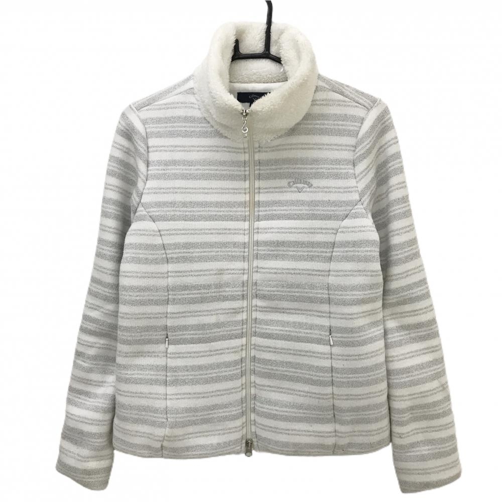 キャロウェイ 中綿ジャケット 白×シルバー ボーダー ラメ糸 襟ボア  レディース M ゴルフウェア Callaway