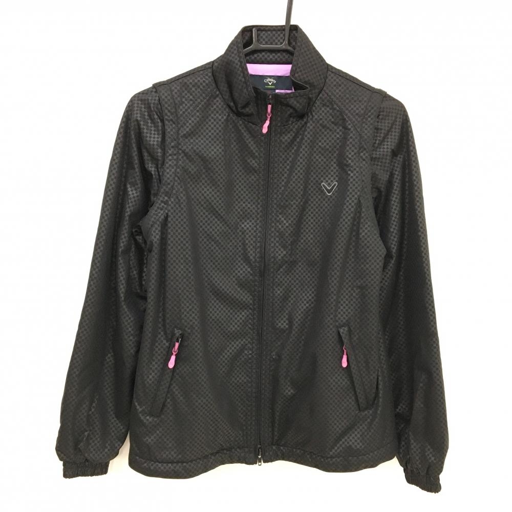 【美品】キャロウェイ 2WAY中綿ジャケット 黒 チェック地模様 袖着脱可  レディース M ゴルフウェア Callaway