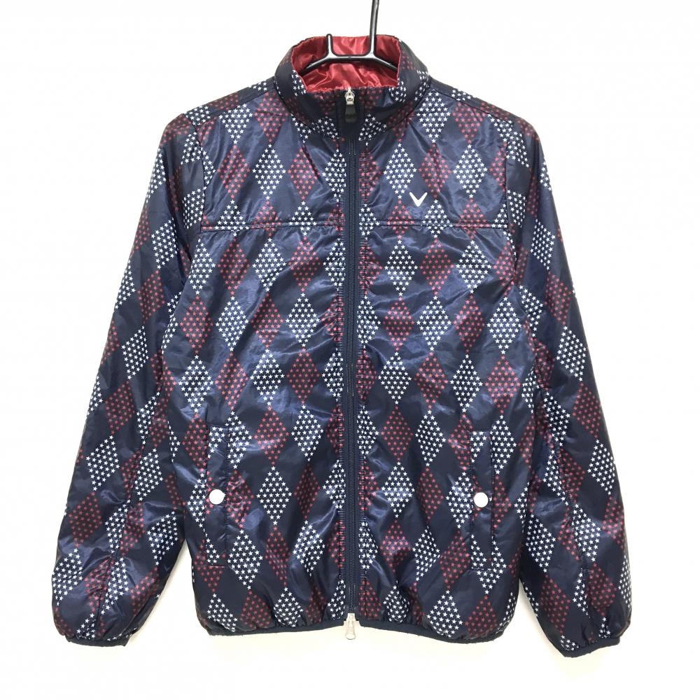 【美品】キャロウェイ 中綿ジャケット ネイビー×レッド×白 星総柄 レディース M ゴルフウェア Callaway