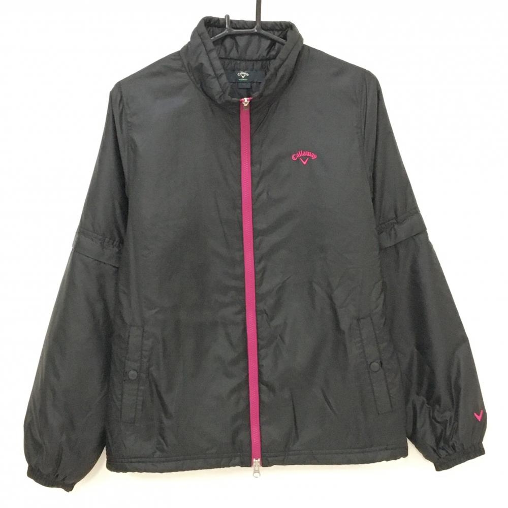 キャロウェイ 2WAY中綿ジャケット 黒×パープルピンク ドット地模様 裾ドローコード 袖着脱可  レディース LL ゴルフウェア Callaway