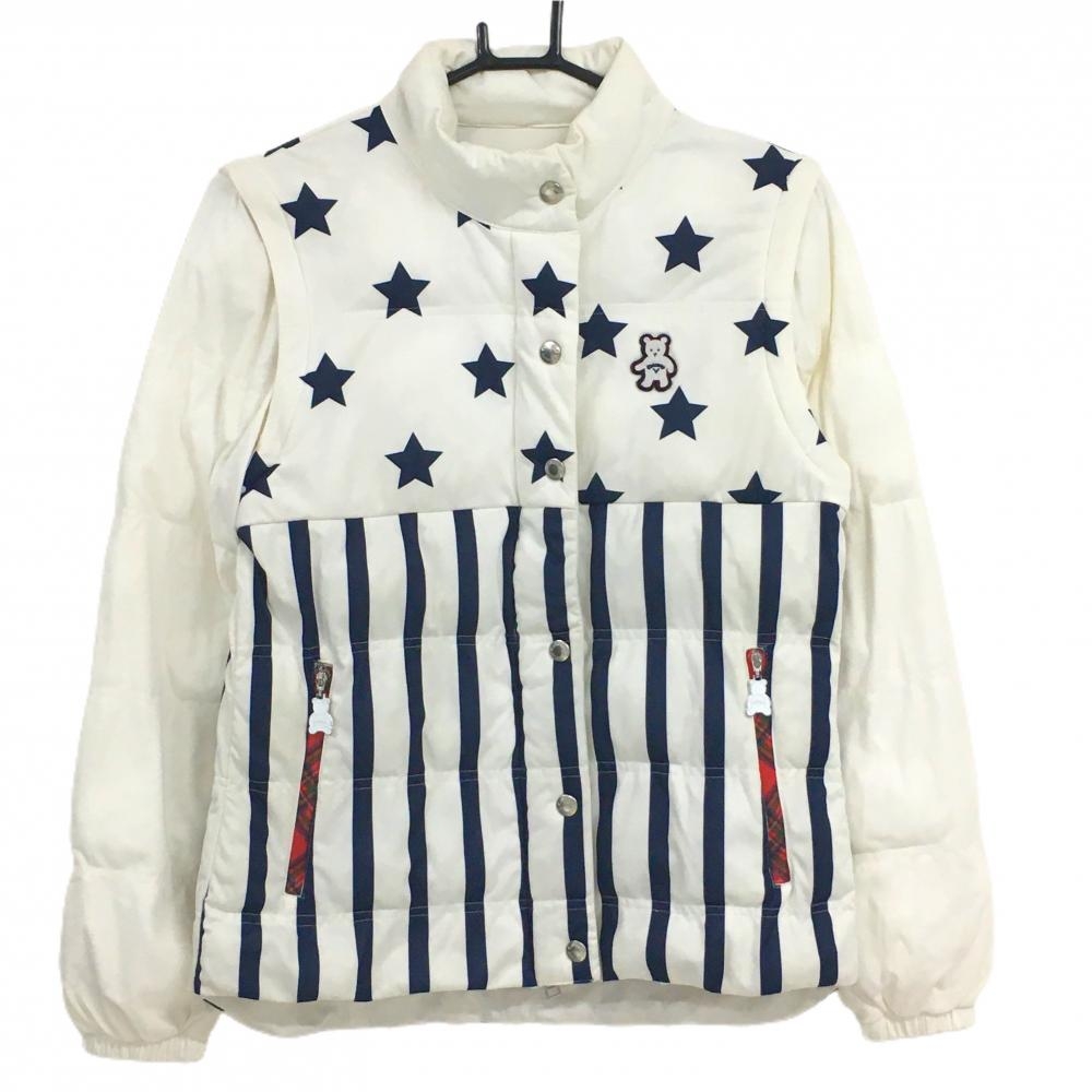 キャロウェイ 2WAY中綿ジャケット 白×ネイビー 星総柄 レディース M ゴルフウェア Callaway