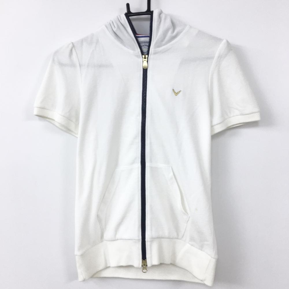 Callaway キャロウェイ 半袖フルジップパーカー 白×ネイビー パイル地 DRYSPORT  レディース M ゴルフウェア