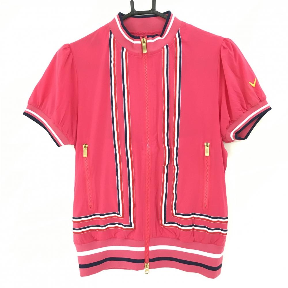 【美品】キャロウェイ 半袖ジャケット ピンク トリコロールライン 裏地メッシュ  レディース M ゴルフウェア Callaway