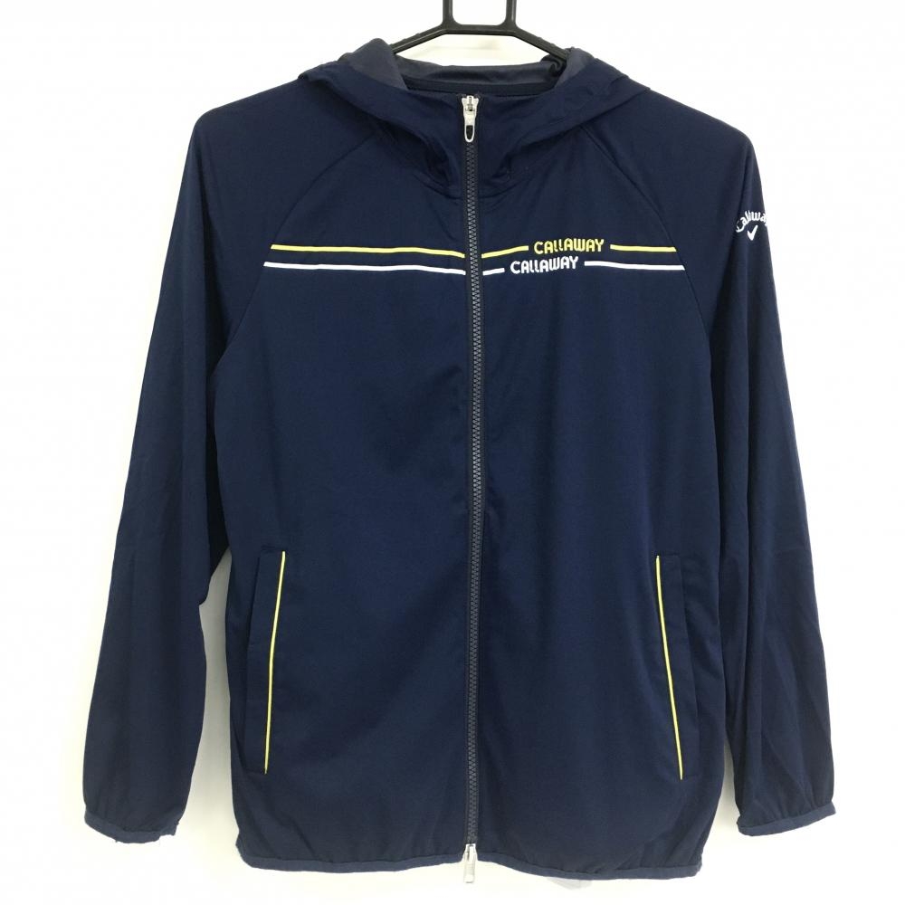 キャロウェイ ジップパーカー ネイビー×白 胸元ライン ロゴプリント 薄手 レディース S ゴルフウェア Callaway