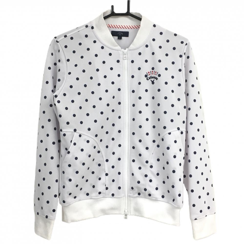 キャロウェイ ジャケットブルゾン 白×ネイビー ドット柄 ロゴ刺しゅう レディース L ゴルフウェア Callaway