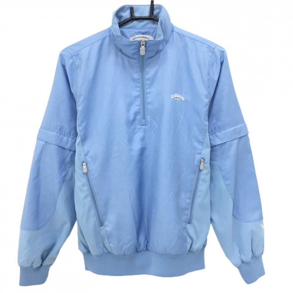 キャロウェイ 2WAYブルゾン ライトブルー 袖着脱可 ハーフジップ 裏地メッシュ レディース M ゴルフウェア Callaway