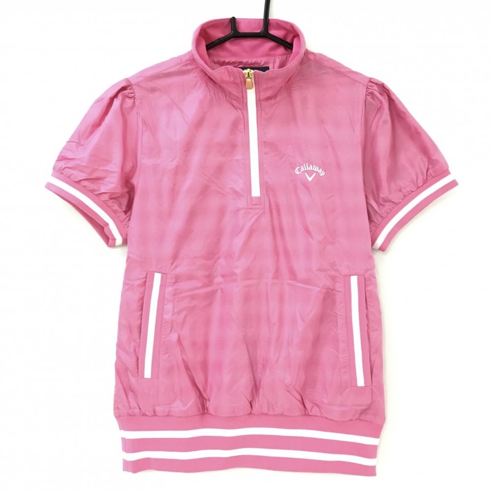 キャロウェイ 半袖ブルゾン ピンク×白 ハーフジップ 裏地メッシュ レディース L ゴルフウェア Callaway