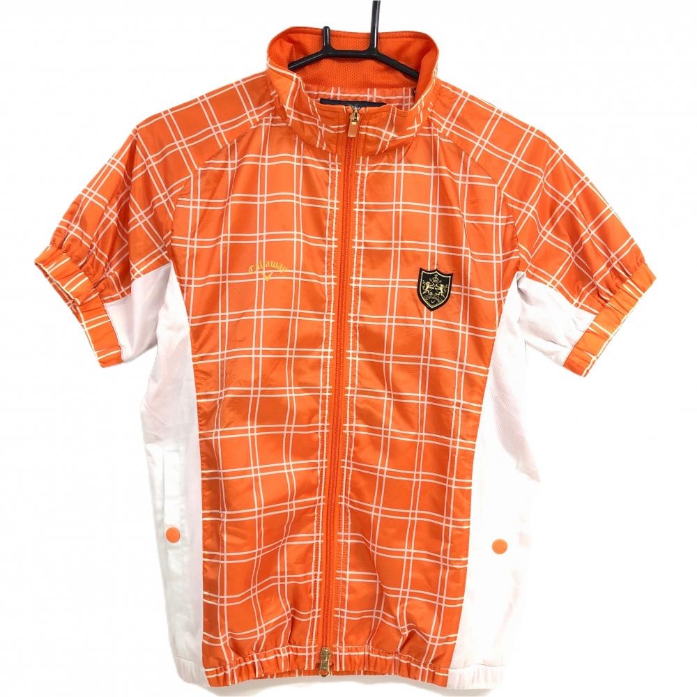 【超美品】キャロウェイ 半袖ジャケット オレンジ×白 チェック 裏地メッシュ WINDSPORT ワッペン レディース II ゴルフウェア Callaway