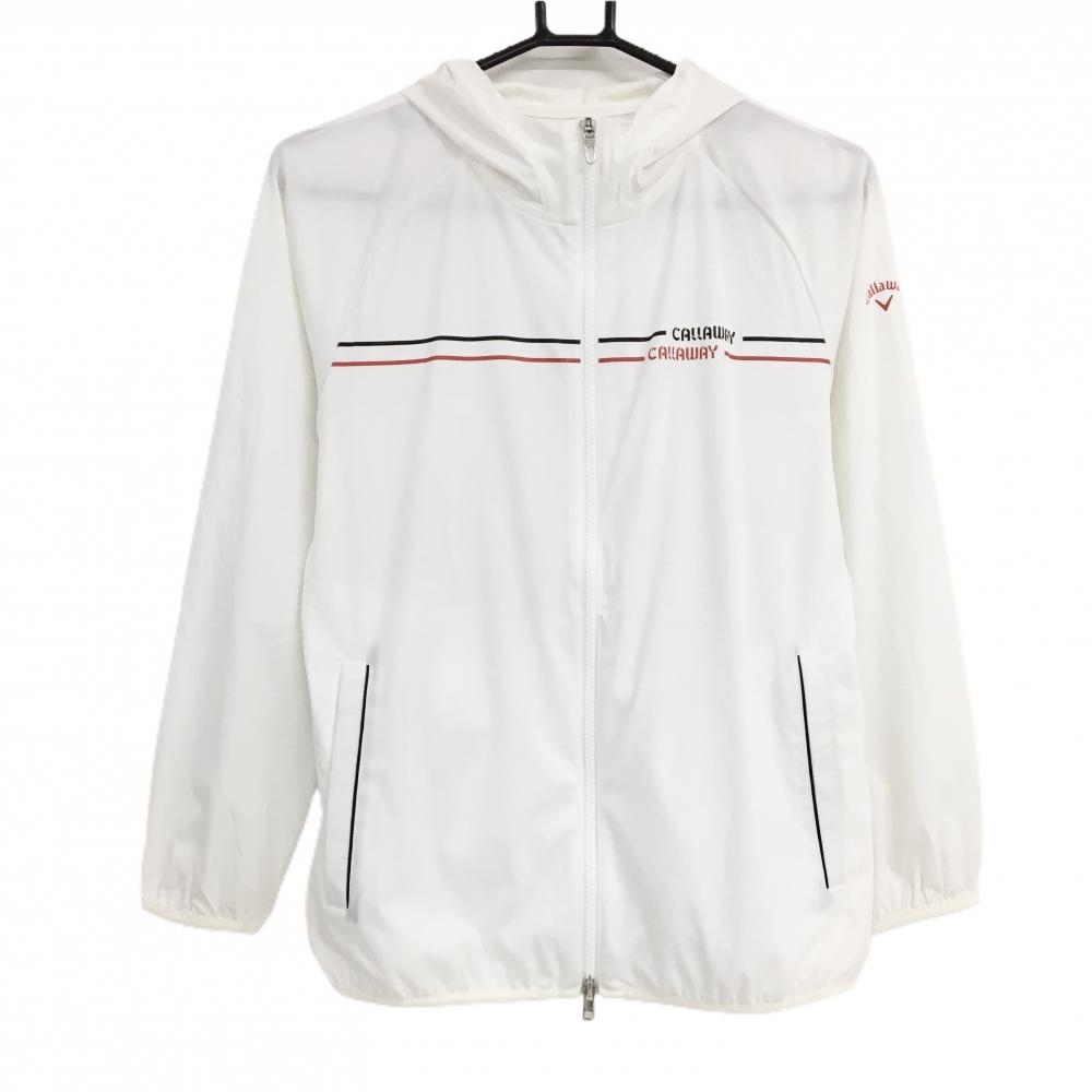 【超美品】キャロウェイ ジップパーカー 白 ロゴプリント 一部メッシュ裏地 レディース L ゴルフウェア Callaway