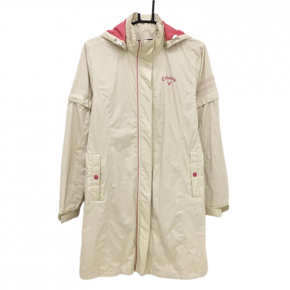 【美品】キャロウェイ 4WAYロングジャケット ベージュ 裏地メッシュ 袖フード着脱可 レディース M ゴルフウェア Callaway