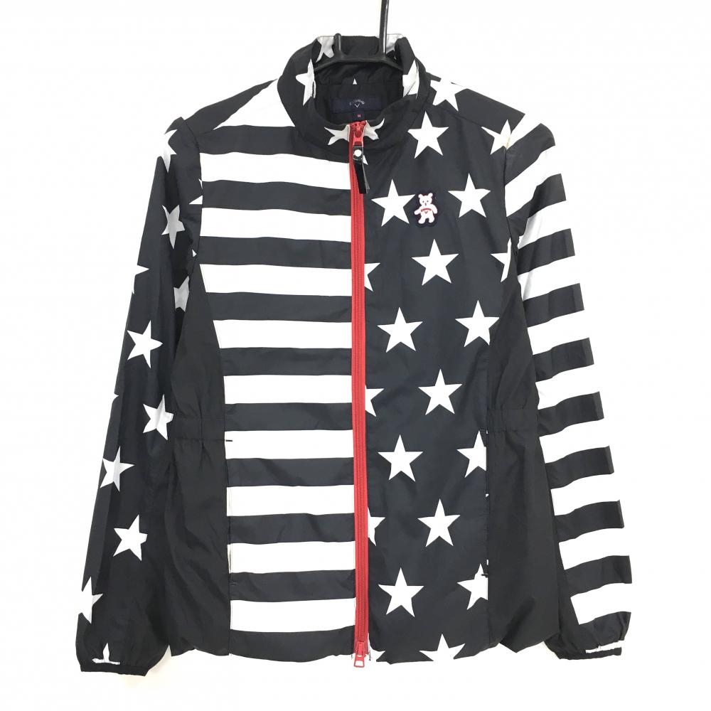 キャロウェイ ジャケット 黒×白 星柄 ボーダー 裏メッシュ ベアワッペン レディース M ゴルフウェア Callaway