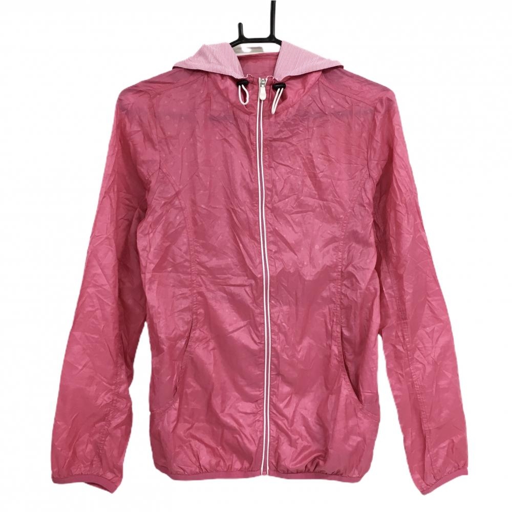 【美品】キャロウェイ ジップパーカー ピンク×白 ドット柄地模様 フード内側ボーダー 薄手  レディース M ゴルフウェア Callaway