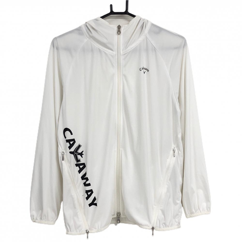 キャロウェイ ジップパーカー 白×黒 ダブルジップ ロゴプリント レディース L ゴルフウェア Callaway