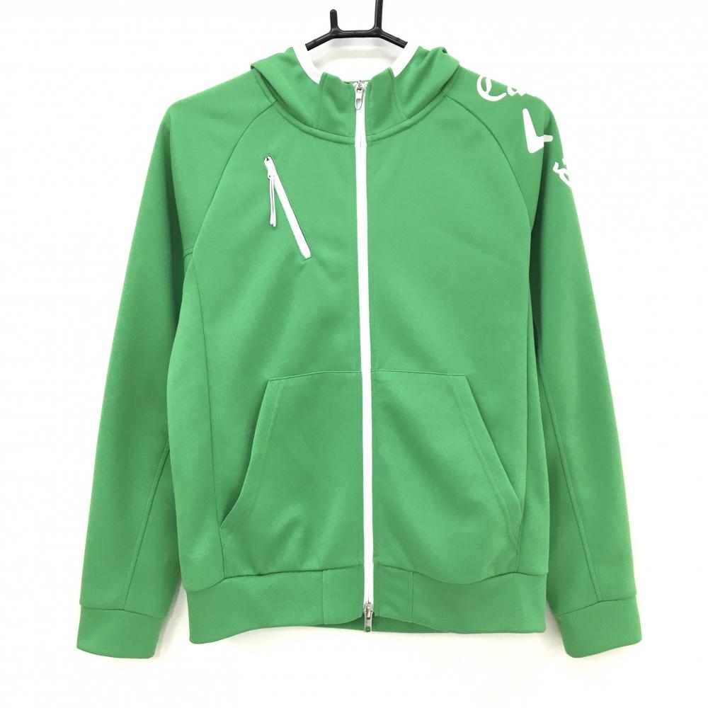 【美品】キャロウェイ ジップパーカー グリーン×白 ロゴプリント  レディース M ゴルフウェア Callaway