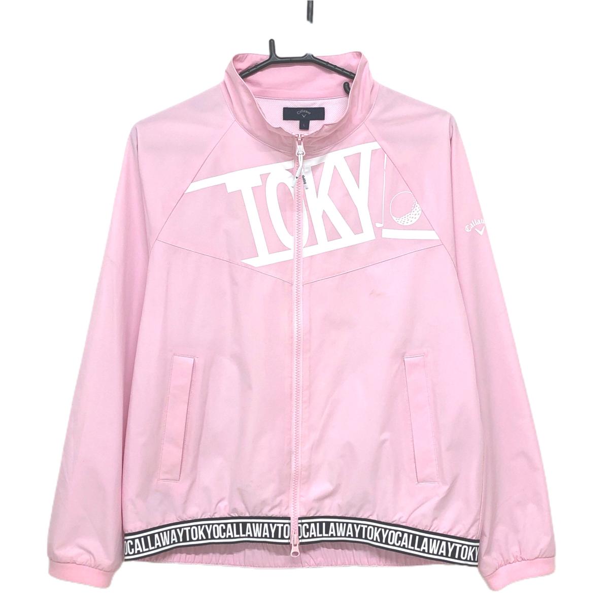 キャロウェイ ジャケット ピンク×黒 フロントプリント 袖ロゴ TOKYO  レディース L ゴルフウェア Callaway