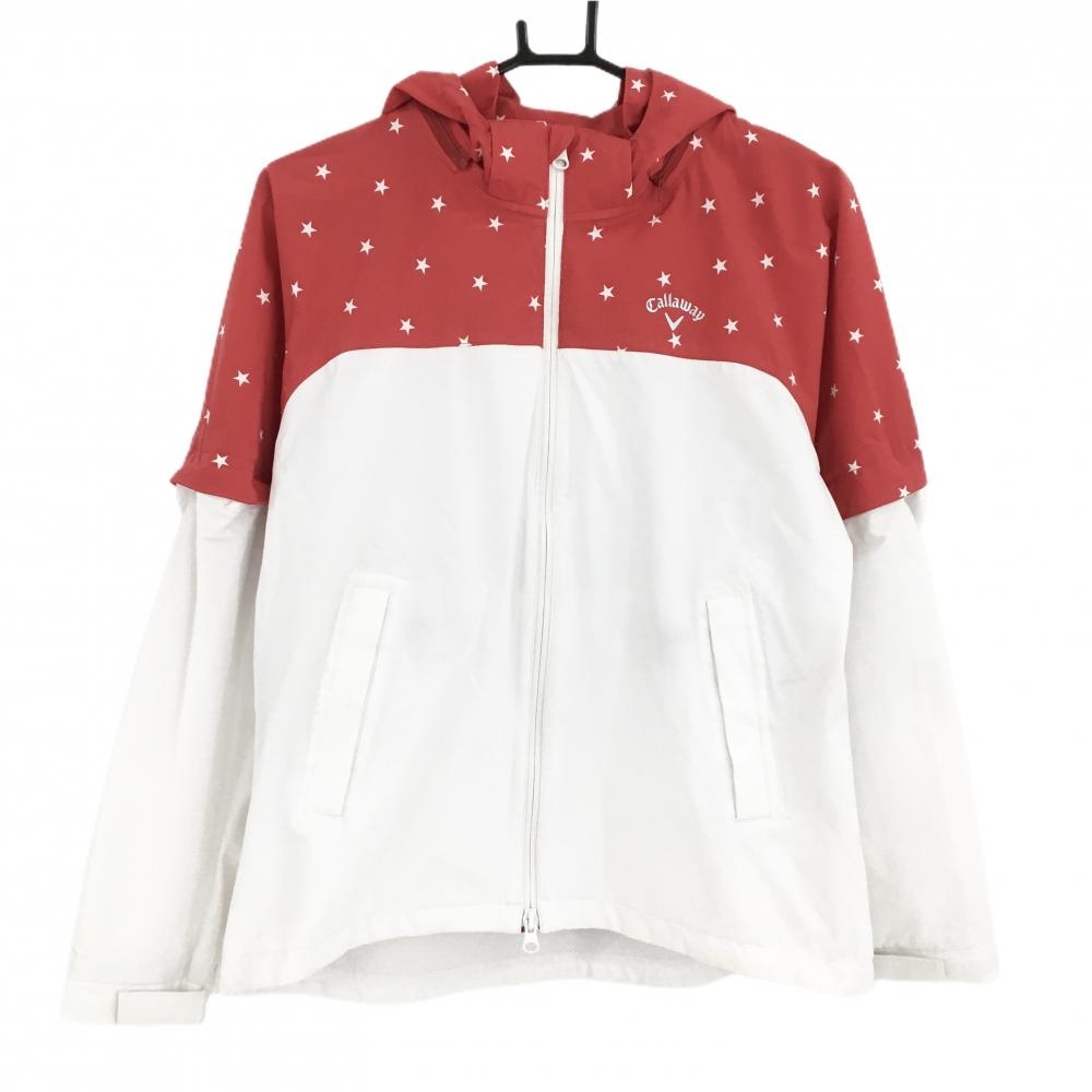 キャロウェイ 4WAYフード付きジャケット 白×レッド 上部星柄 裏地メッシュ フード・袖着脱可  レディース L ゴルフウェア Callaway