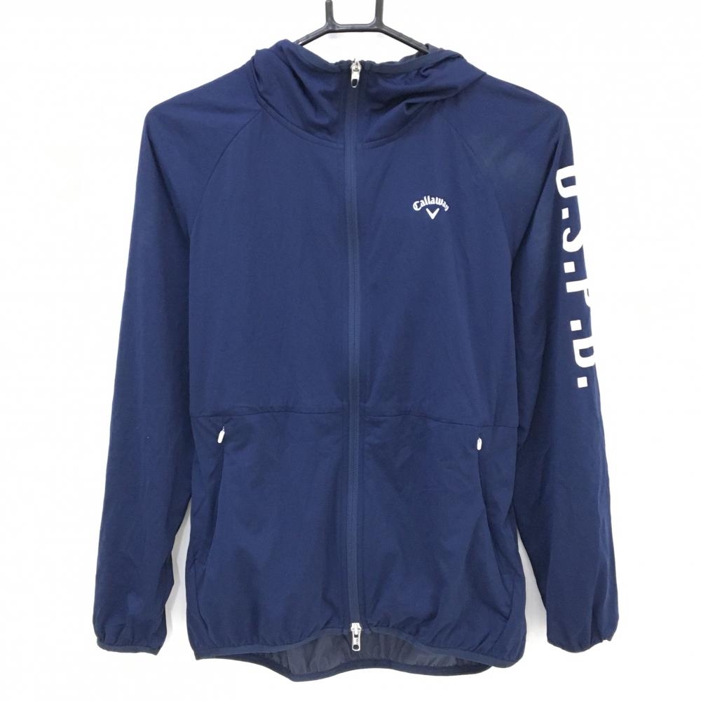 キャロウェイ ジップパーカー ネイビー×白 薄手 ジャケット レディース S ゴルフウェア Callaway