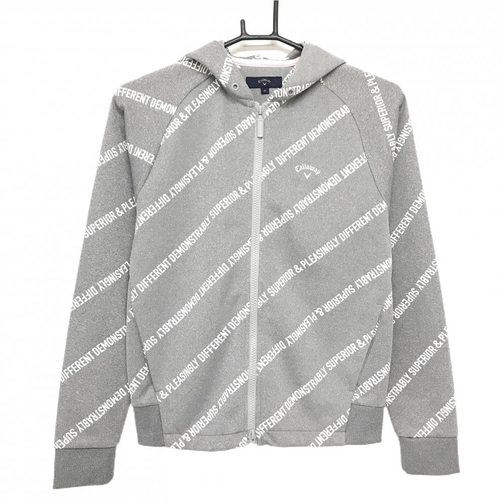 【超美品】キャロウェイ ジップパーカー グレー×白 斜めロゴ総柄  レディース M ゴルフウェア Callaway
