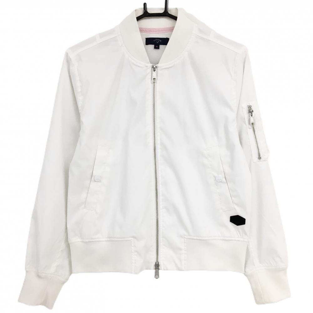 【美品】キャロウェイ ブルゾン 白 メッシュ裏地 ストレッチ バックロゴ レディース M ゴルフウェア Callaway