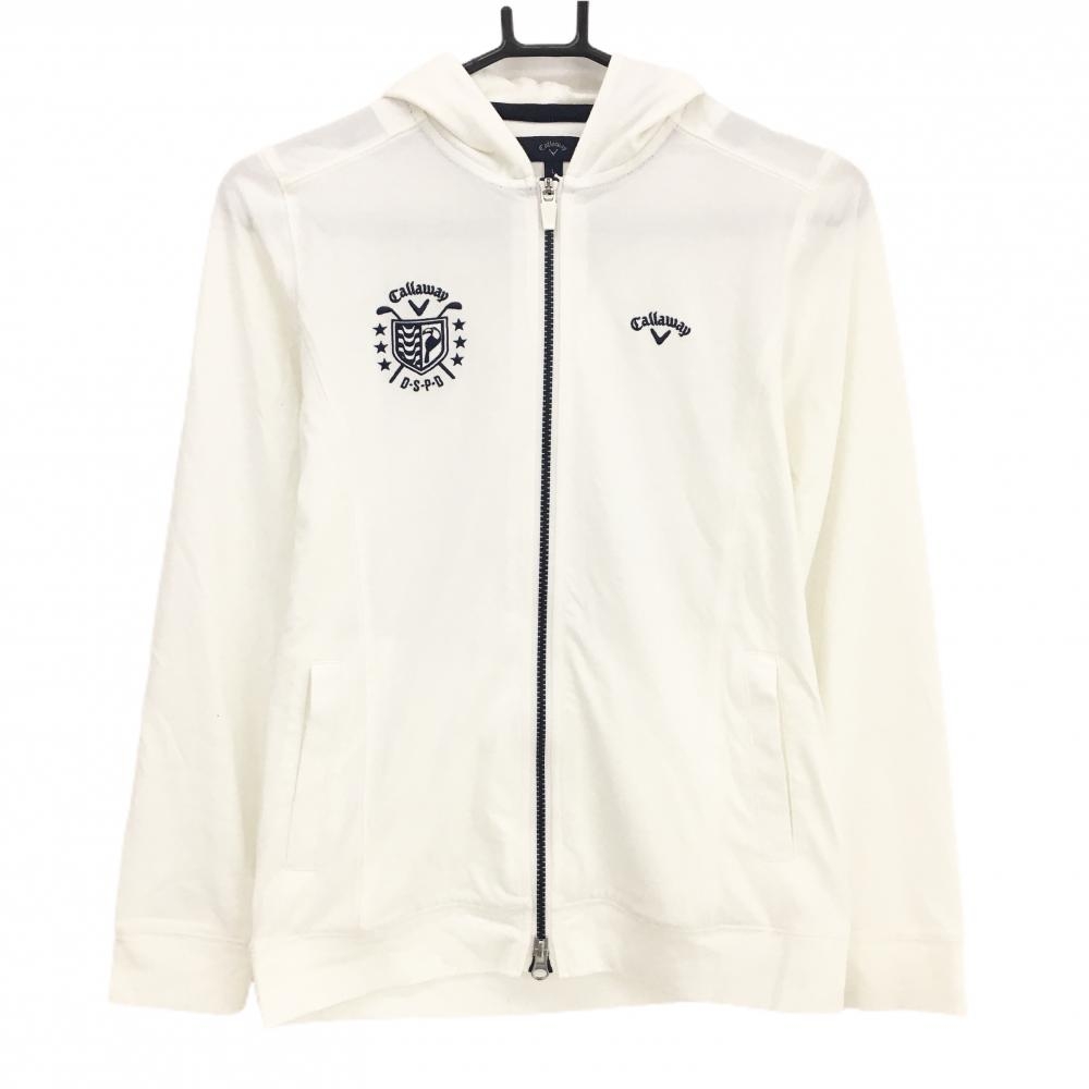 キャロウェイ ジップパーカー 白×ネイビー ロゴ刺しゅう ダブルジップ レディース L ゴルフウェア Callaway