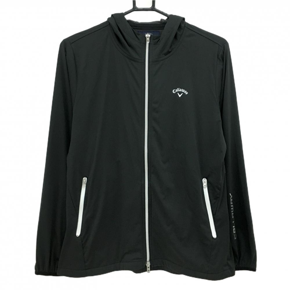 【超美品】キャロウェイ フード付ジャケット 黒 ロゴ白 薄手  レディース L ゴルフウェア Callaway