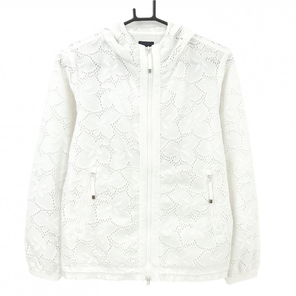 【美品】キャロウェイ フード付ジャケット 白 花柄レース ジップパーカー 裏地付  レディース M ゴルフウェア Callaway