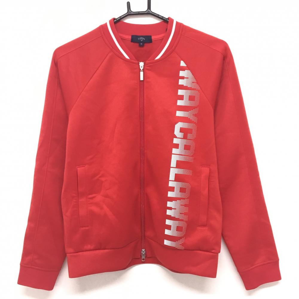 【美品】キャロウェイ ジャケットブルゾン レッド×白 ビッグロゴ レディース M ゴルフウェア サンプル品 Callaway