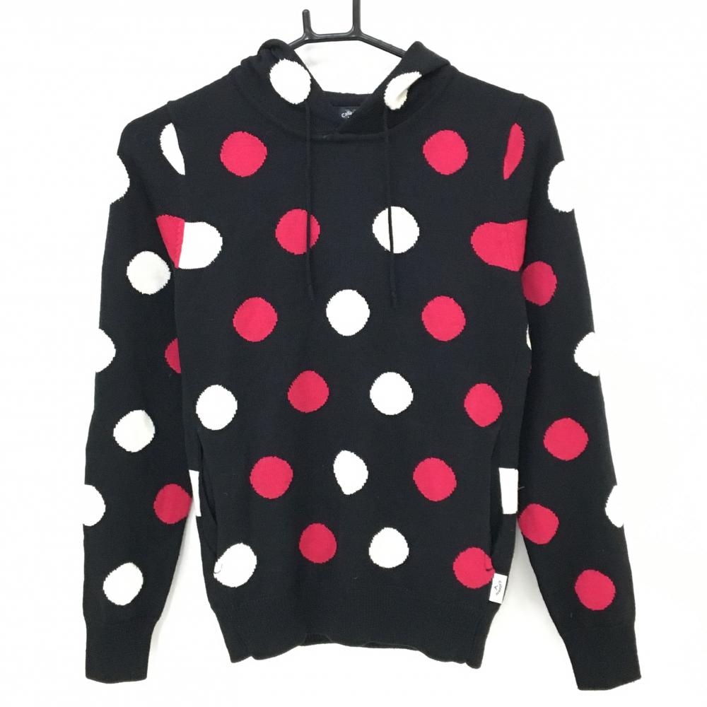 キャロウェイ ニットパーカー 黒×白×ピンク ドット フード付きセーター ニット  レディース M ゴルフウェア Callaway