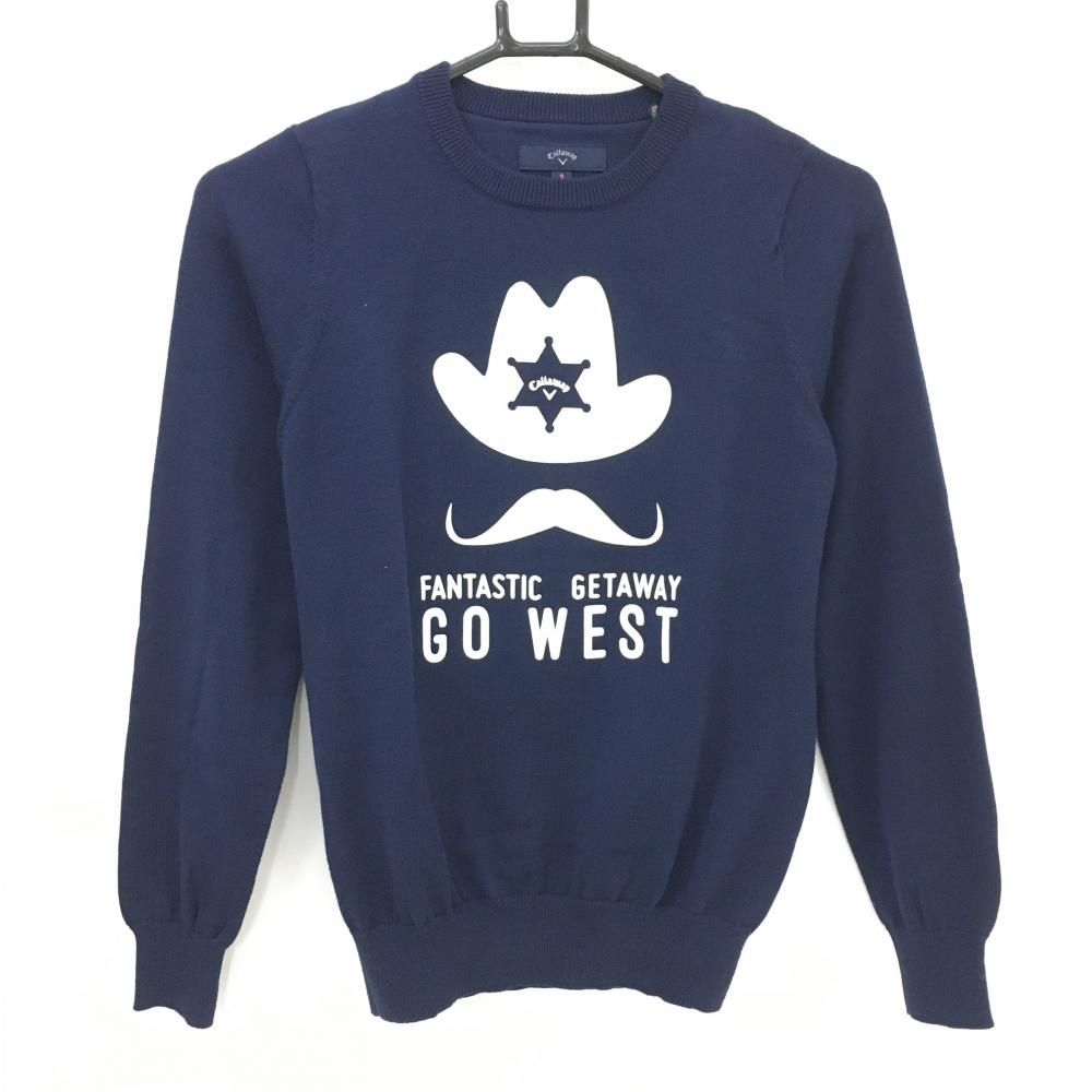キャロウェイ セーター ネイビー×白 フロッキープリント ニット  レディース S ゴルフウェア Callaway
